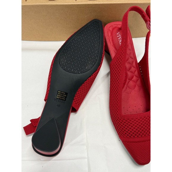 VIVAIA Slingback Pumps Knit Pointed Toe Block Heel Red Shoes size EU/40 US/9 - Picture 10 of 11
